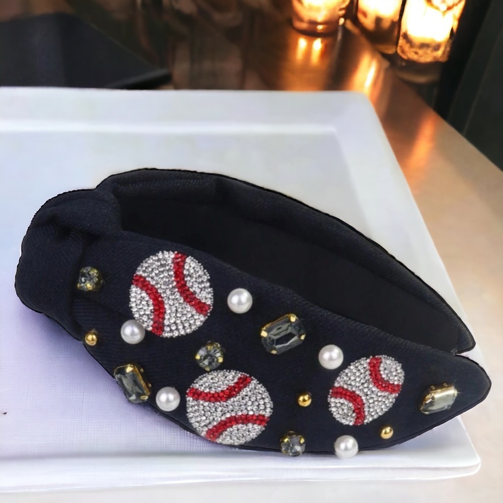 Sparkle & Swing: The Ultimate Baseball Rhinestone  Black Headband! NWOT - Picture 5 of 11